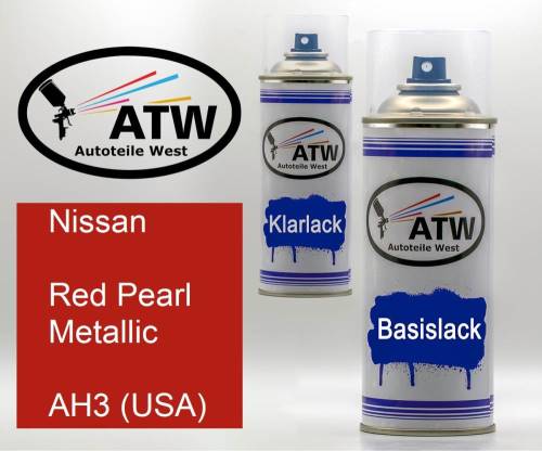 Nissan, Red Pearl Metallic, AH3 (USA): 400ml Sprühdose + 400ml Klarlack - Set, von ATW Autoteile West.